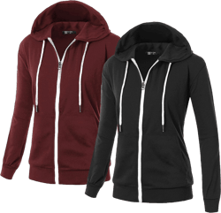 GIVON Women's Basic Lightweight Zip-Up Hoodie Sweatshirt Long Sleeve, Pack of 2 2-pack (Dcf200)-burgundy & Black Small