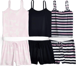 Real Essentials 3 Pack: Women's Super Soft Pajama Set - Cute Cami Lounge Short and Top PJs Set (Available in Plus Size) Standard Large Set 4