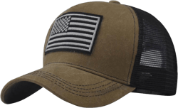 FUDERU Women’s Adjustable American Flag Mesh Baseball Cap Back Strap Athletic Trucker Hat Embroidered Patch US Dad Hat One Size Khaki