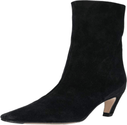 FSJ Women Square Toe Comfort Kitten Low Heel Ankle Boot Pull On Bootie Winter Faux Suede Casual Dressy Shoes Size 4-16 US 4 Black