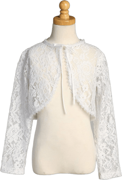 Made in USA White Lace First Communion Bolero for Girls - Little Cardigan Short Shrug Sweater Jacket for Flower Girl Kids 2-3T White