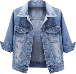 Denim Jacket Women's Top Solid Color Cropped Slim Fit Vintage Three-Quarter Sleeve Jacket Large Light Blue