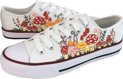 Cute Mushroom Hand Painted Canvas Shoes Custom Pattern Comfortable Sneakers for Girs White Casual Shoes Gifts Full Size Women Girls