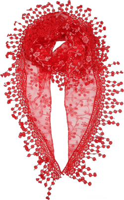 YOUR SMILE Lightweight Soft Leaf Lace Fringes Triangular Floral Fashion Towel Scarf Wrap for Women Red