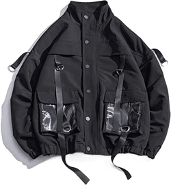 Men's Techwear Jacket Japanese Harajuku Streetwear Alt Emo Clothes Tactical Gothic Cyberpunk Bomber Jackets Windbreaker (XL,Black)