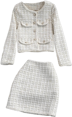 Fall Winter Plaid Tweed Jacket+Mini Skirt Two Piece Set Women Vintage Short Coat High Waist Skirt Matching Set White 2 Piece Set S