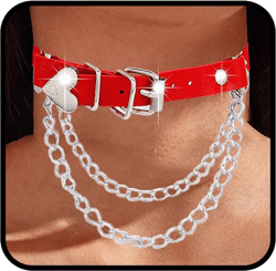 Punk Leather Choker Necklace Heart Choker Collar Gothic Necklace Chain Nightclub Rave Prom for Women (light pink)