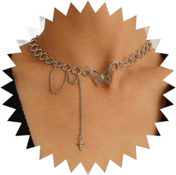 Punk Butterfly Link Chain Necklace Butterfly Cross Choker Necklace Cross Butterfly Clavicle Necklace Silver Circle Rings Necklace Chain Jewelry for Women