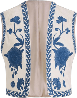 GORGLITTER Women's Floral Embroidered Vest Boho Vest Y2k Sleeveless Open Front Cropped Waistcoat