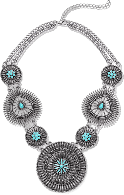 NLCAC Turquoise Statement Necklace Boho Squash Blossom Concho Pendant Collar Bib Necklace Western Turquoise Jewelry for Women