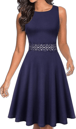 OWIN Women's Vintage Floral Lace Flared A-Line Swing Casual Party Cocktail Dresses Sleeveless XX-Large Pure Navy Blue