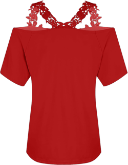 Lace Crochet Cold Shoulder Tops for Women Trendy Summer Short Sleeve Tunic Shirts Casual Loose Shirt, XS, 5XL Large Be Red