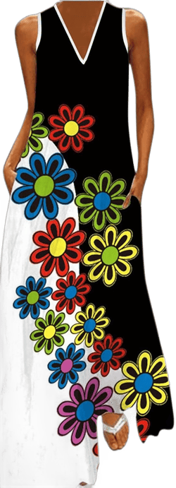 Women Sun Dresses 2024 Casual Long Summer Boho Sleeveless Dress with Pockets V Neck Floral Loose Plus Size Modest Maxi Dress Large Z114-black