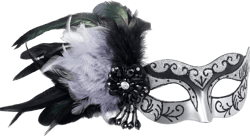2025 New Silver Women Masquerade Mask with Feathers - Womens Mascarade Venetian Mask for Masquerade Party, Mardi Gras, Halloween Cosplay Prom, Christmas Silver and Black