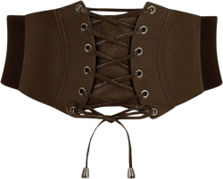 Verdusa Women's Leather Corset Belts Lace Up Tied Waspie Belt Retro Waist Cinch Belt Small Brown