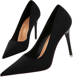 LUXINYU,Women Pointed Toe Heels Fashion Slim Stiletto Satin Elegant Ladies Pumps Shallow Solid Dress Comfort Work Heeled Shoes 8.5 Black