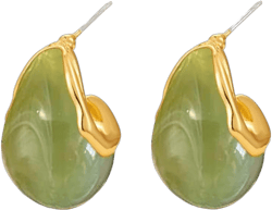 Dainty Acrylic Chunky Teardrop Small Hoop Earrings for Women Trendy 925 Sterling Silver Post 14K Gold Plated Resin Dome Wide Oval Open Huggie Hoops Stud Hypoallergenic Fashion Jewelry Gifts Her Wife Mom Olive Green