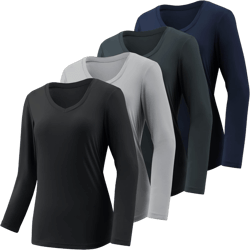 4-7 Pack Long Sleeve Shirts for Women,Moisture Wicking Shirts Long Sleeve Workout Tops for Women V Neck Hiking T-Shirts Medium 4 Pack Black,light Grey,dark Grey,navy Blue