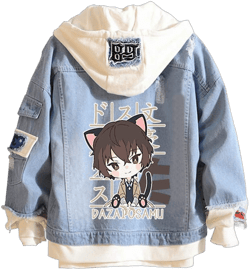 Tokisaki Unisex Anime Jeans Jacket Cosplay Denim Coat Hooded Sweatshirt Men Button Down Trucker Jacket Halloween Medium Bungo Stray Dogs Blue1