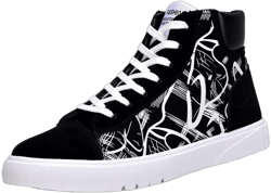 tazimall Men's High Top Sneakers Casual Multicolored Flat Shoes PU Leather Lace-up Shoes 9 Black&white