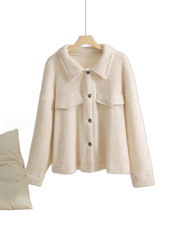 SHEIN Essnce Women's Plus Size Plush Pocket Decorated Warm Loose Casual Beige Jacket