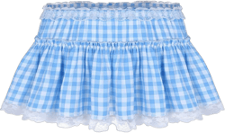 Women Y2K Lace Mini Skirt Plaid Gingham Ruffle Short Fairy Princess Dress Sexy Low Rise Pleated A-line Mini Skirt Medium Checkered Blue White