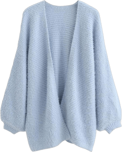 CHICWISH Women Fuzzy Open Front Waffle Knit Cardigan Long Lantern Sleeve Oversize Classy Cozy Cardigan Sweater Tan/Pink/Blue
