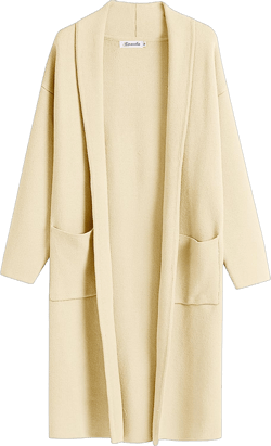 Caracilia 2023 Long Sweater Cardigan Women Fall and Winter Open Front Lapel Casual Knit Coat Coatigan Jacket Oversized Wool Trendy Overcoats Outwear Outfits Clothes with Pockets C93A4-kaqi-M Beige