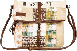 Myra Bag Crossbody Bag for Women - Western Upcycled Canvas & Leather Shoulder Handbag Beige