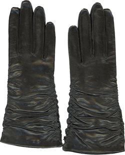 Women’s PARIS Ruched Sheepskin Leather Glove Cashmere Blend 3 btn length (Black, Medium)