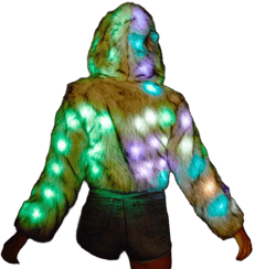 Women's Mens 15 Color LED Overlength Faux Fur Coat Light Up Rave Long Outwear Fancy Dress Party Performence Cosutme Small Short