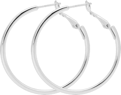 925 Sterling Silver Post Hoop Earrings, Lightweight Hoops 18K Gold Plated Polished Round Hoop Earrings For Women SILVER-1.57in