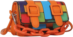 QWINEE Women's Colorblock Mini Flap Square Bag Buckle Decor Clutch Purse Chain Detail Crossbody Handbag One Size Multicolor B