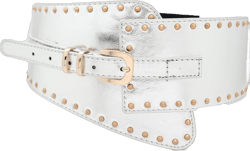 Women Fashion Gold Studs Buckle Western Belt Wide Faux Leather Elastic Silver S
