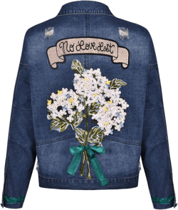 PAODIKUAI Women's Embroidered Ripped Denim Jacket Floral Embroidery Back Jean Jacket Large Dark Blue
