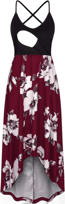 Women's Breastfeeding Floral Sundress Maternity Nursing Cami Dresses Large Wine Flower