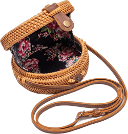 Handwoven Round Rattan Straw Crossbody Bags for Women 8” with Adjustable Two-Layer Genuine Leather Strap with Bonus - Rattan Bracelet