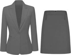 Womens 2 PC Skirt Suit Notch Lapel Office Work Outfit One Button Business Suit Blazer Skirt Formal Suit X-Small Light Grey