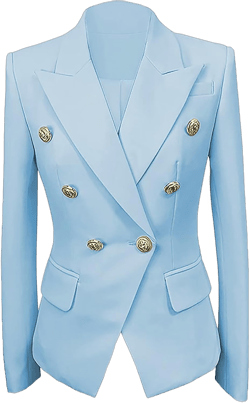 Womens Casual Blazers Long Sleeve Lapel Button Suit Jackets Slim Fit Work Office Blazer Jacket for Women 20 Light Blue