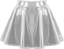 Vxuxlje Women's PU Leather Glossy Flared Short Skirt Night Club Invisible Zipper A-Line Mini Skirts X-Large Silver