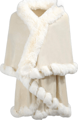 ZLYC Women Fine Knit Open Front Faux Fur Trim Layers Poncho Cape Cardigan Sweater One Size Plain White
