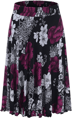 Womens Floral Print Summer Casual Midi Skirt High Waist Elastic Retro Skirts Cute Party Pleated Elastic Waist Skirt One Size Black-04