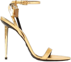 Fashion Pointed Toe Strap Stiletto High Heels Open Toe Large Size Women's Metal Lock Summer Sandals US7 EU39 Gold