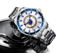 Sport Men Watch Top Brand Luxury Military Business Fashion Casual Male Clock Stainless Steel Quartz Man Wristwatch 8359 (Silver White)