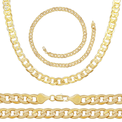 BEBERLINI Diamond-Cut Cuban Link Chain Set 14K Gold Filled Necklace 24" Bracelet 8.5" Set Lobster Claw Clasp Fashion Jewelry for Adult Men 9 mm