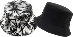 CB Reversible Bucket Hats Packable Travel Beach Sun Hat Outdoor Canvas, Cotton, Cap for Men, Women & Teens 6 White Coconut Tree/ Black
