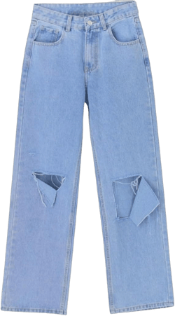 Women's Casual Ripped High Waist Straight Leg Wide Leg Jeans Distressed Denim Pants Light Blue 38
