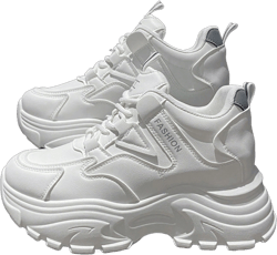 2024 Spring/Autumn White Thick Sole Women's Sports Shoes, New Lace-Up Vulcanized Shoes, PU Leather, Comfortable Breathable Women Athletic Sneakers With Hidden Heel