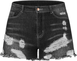 THUNDER STAR Stretchy Jean Shorts for Women Mid Rise Distressed Denim Shorts Ripped Casual Summer Shorts 16 Black