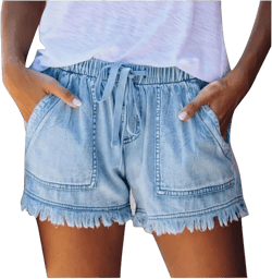 Denim Shorts for Women Fashion Frayed Summer Casual Shorts Elastic Waist Distressed Fringed Drawstring Jean Shorts X-Large Light Blue